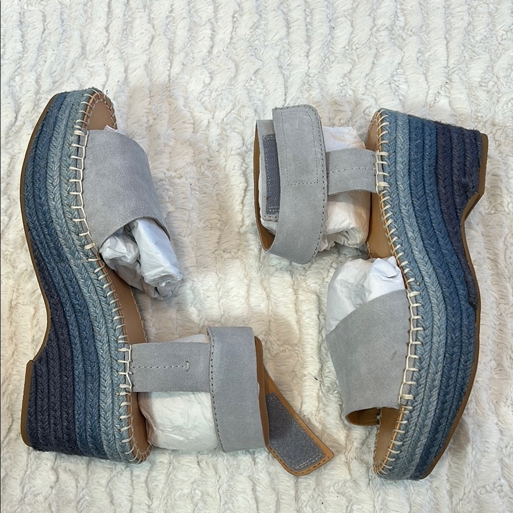 Frye & Co. Amber Espadrille Wedge 71604 Womens Blue Suede Wedges Heels Shoes 9.5